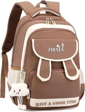 Шкільний рюкзак для дівчаток-підлітків, легкий водонепроникний рюкзак з милим брелоком, рюкзак для школи 1-5 класів та старшої школи, великий рюкзак для підлітків - фіолетовий (коричневий)