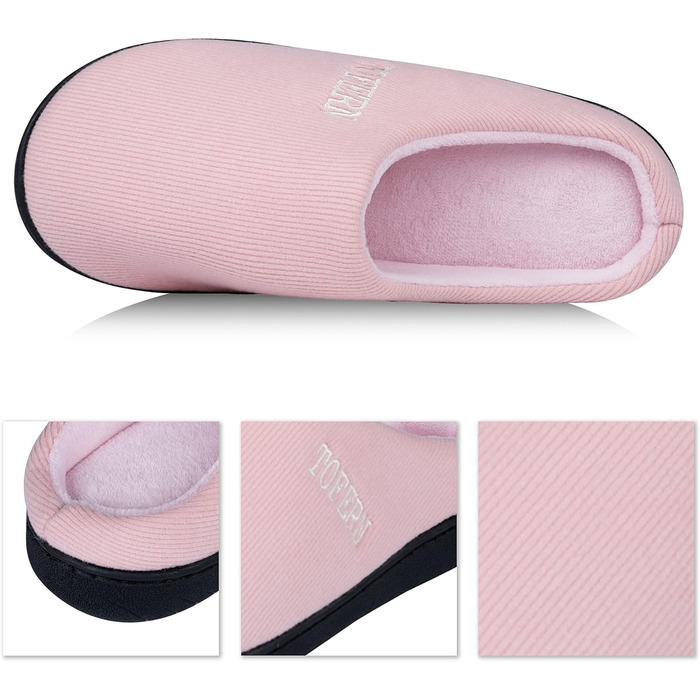 Теплі домашні тапочки Tofern для жінок та чоловіків. М'які, легкі, з піною Memory, бавовна, смугасті, неслизькі, комфортні, для осені та зими, 42/43 EU, рожеві