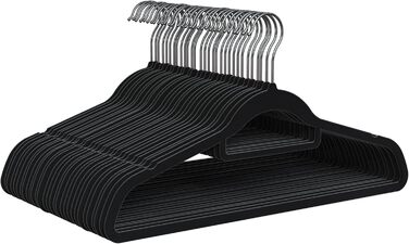 Плечики для одягу PORTENTUM з оксамиту, 10 шт., чорні - антиковзаючі, з 360° обертовим гачком, виступами для аксесуарів, економія місця, товщина 0,6 см, Made in Spain