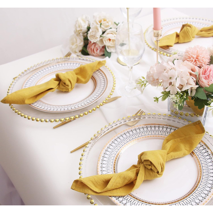 JINVASE Fabric Napkins, 100% Soft Cotton Linen Napkins, Washable Fall Napkins with Hemmed Edges, for Wedding Decorations, Christmas, 16 x 16 inches (12 Pack, Mustard Yellow)