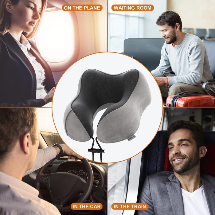 Подушка для шиї Sender Reisekissen з Memory Foam - зручна для подорожей літаком, потягом, авто. Сірого кольору.