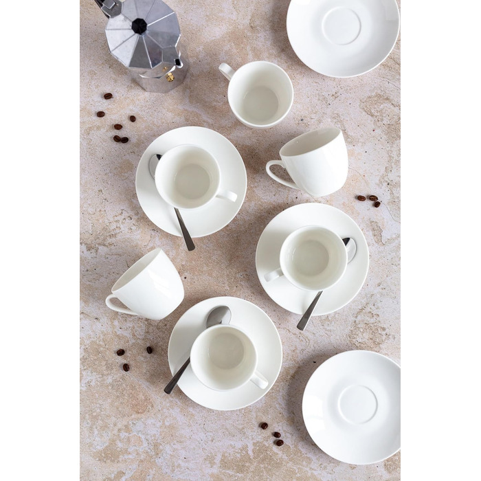 MÄSER Belmira: класичний сервіз для 6 осіб (12 предметів) з порцеляни, білий (кавовий сервіз)