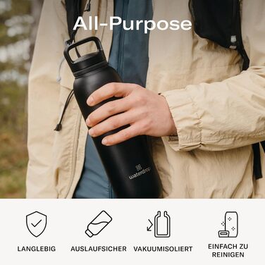 waterdrop® All-Purpose Thermos Flask 1L, insulated stainless steel drinking bottle, 24h cold - 12h hot, leak-proof & shatterproof
