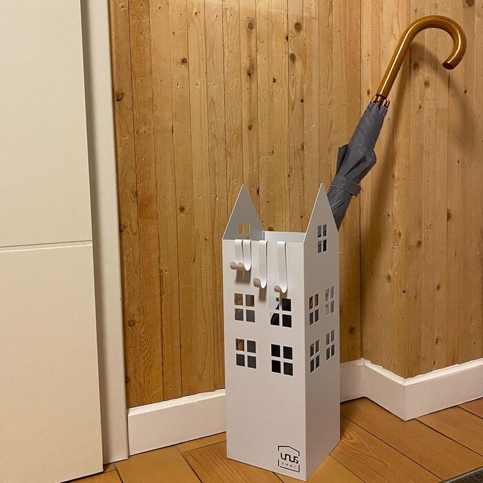 Стійка для парасоль з піддоном для води, 4 гачки, 16x16x49 см, білий колір, UNUS