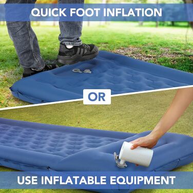 Надувний килимок для кемпінгу Tomshoo з інтегрованим насосом, подушкою та сумкою, блакитний