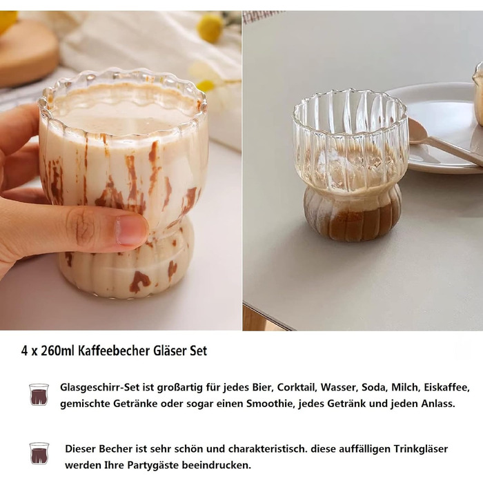 FYBlossom Cappuccino Glasses 4 pcs 250 ml Clear Glass
