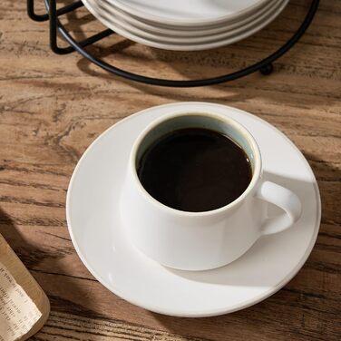 Набір керамічних чашок та підставок для кави з металевим стійкою (6 шт.), 130 мл - Cappuccino, Espresso, Latte, Americano, Чай, чорний колір