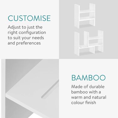 Navaris Acacia Desk Organizer 64x15.5x40 - Desk Shelf Organization System Adjustable - Corner Shelf for Kitchen Office Bathroom Shelf Attachment - Natural (White)