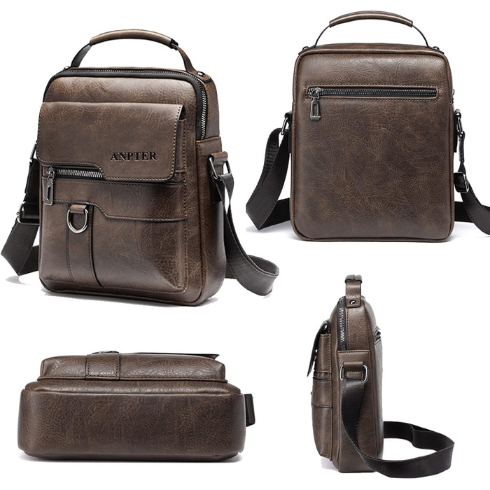 Чоловіча сумка через плече ANPTER: шкіряна, вінтажна, месенджер, через плече, для телефону (колір: коричневий)