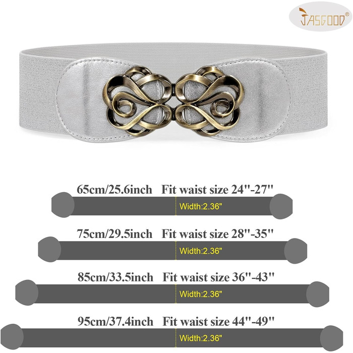 Жіночий широкий еластичний пояс JasGood (4 шт) - чорний, коричневий, срібний, червоний - для талії 71-87 см та 103-117 см