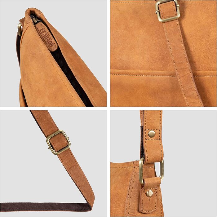 Сумка жіноча шкіряна Leabags Premium Nature Hellbraun: крос-боді, на плече, для роботи, університету, школи, повсякдення