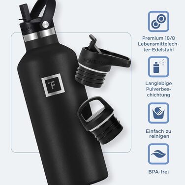 Термос-пляшка IRON °FLASK з нержавіючої сталі з 3 кришками - ізольована, герметична, для спорту, школи, фітнесу, кемпінгу. Без BPA