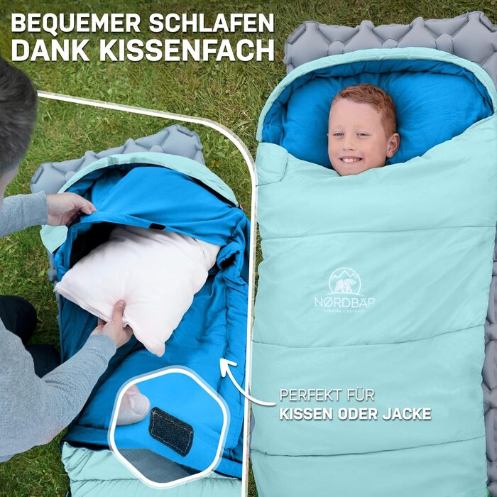 Дитячий спальний мішок для кемпінгу Lila/Türkis (Aqua Splash) | 100% бавовна, легкий та теплий | Розмір до 145 см, 1200г