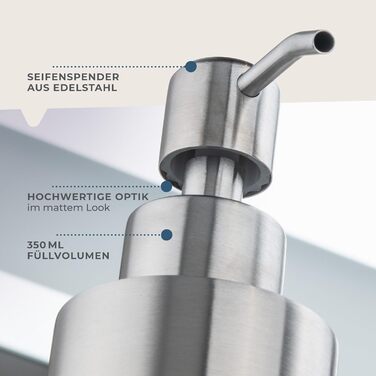 Fackelmann Soap Dispenser & Toothbrush Holder Tecno, liquid soap dispenser made of high-quality stainless steel, holder for 4 toothbrushes, high-quality toothbrush holder (color: matte silver), quantity: 1 x set of 2 (dispenser silver)