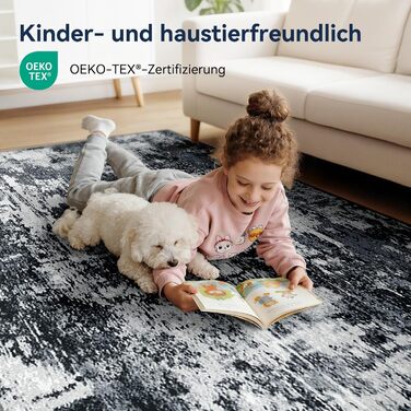 Килимок-довгий бігун з неслизьким покриттям, короткий ворс, для кухні, миється, складається, абстрактний дизайн, для входу, кухні, вітальні та офісу, блакитно-чорний (180 x 270 см, чорний)