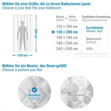 Шторка для душу Ecooe 3D ромби, прозора, 100% EVA, водонепроникна, антигрибкова, 240 x 200 см, з 16 кільцями, для ванної кімнати, товщина 0,15 мм