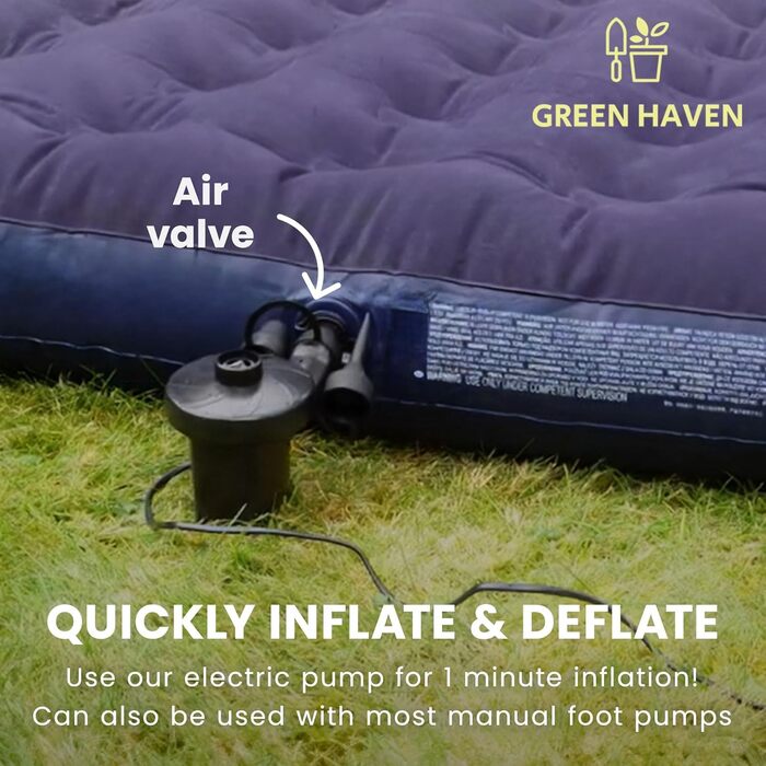 Надувне кемпінгове ліжко Green Haven – водонепроникна двоспальна повітряна матрац, швидко надувається, для кемпінгу та гостей (односпальне ліжко), (двоспальна повітряна матрац + AC-насос)