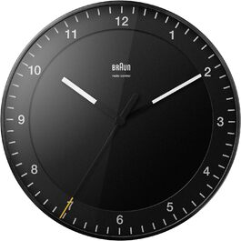 Braun Classic Large Radio Wall Clock, Central European Time Zone (CET/GMT+1) with quiet movement, easy-to-read dial, 30cm diameter, black model BC17B-DCF.