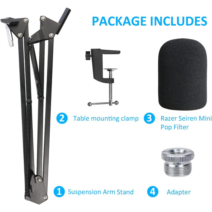 Кріплення для мікрофона Razer Seiren X від YOUSHARES з поп-фільтром, гнучкий штатив, сумісний з USB-мікрофоном Seiren X