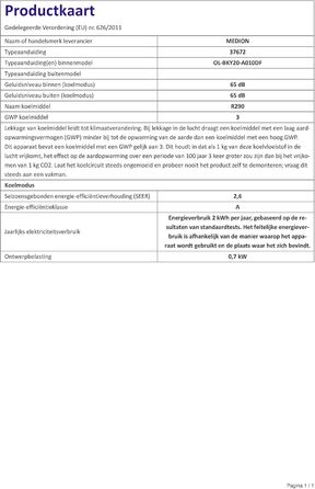 Мобільний кондиціонер MEDION E701 (7000 BTU) з випускним шлангом, для приміщень до 25м², 3-в-1 (охолодження, осушення, вентиляція), з пультом дистанційного керування та режимом сну, MD 37730