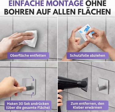 Набір гачків для рушників Filzada® (4 шт.) - не потребують свердління, нержавіюча сталь, 3M, водонепроникні, для ванної кімнати