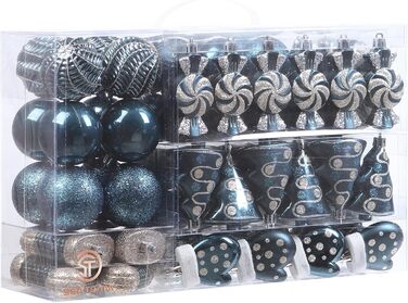 Набір прикрас для ялинки Sea Team 77 шт. – міцні кулі, прикраси, кулі-підвіски, подарункова упаковка (кам'яно-блакитний)