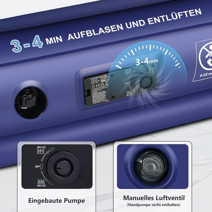 Надувний матрац 152x203 см для 2 осіб з електричним насосом | Гостьове ліжко & кемпінг | Надувне ліжко блакитно-біле