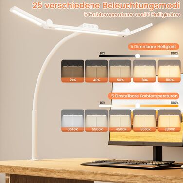 LED лампа для столу TYEE з регулюванням яскравості, 24W, 3 світлодіодні смуги, 1500LM, захист очей, денне світло, з пультом, 5 кольорів, 5 рівнів яскравості, для офісу та дому