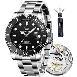 Чоловічий механічний годинник OLEVS зі скелетоном, автоматичний водонепроникний наручний годинник, сріблясто-чорний