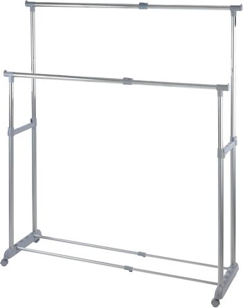 WENKO Clothes Rack, Folding, Clothes Storage with Adjustable Clothes Rod and Wheels, Plastic/Metal, 88 x 100-168 x 11-49 cm, Chrome/Grey (168 x 44 x 163 cm)