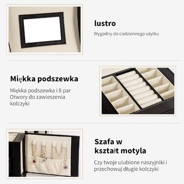 Скринька для прикрас ADEL DREAM з замком, 3 яруси, 2 шухляди, дзеркало для кілець, сережок, намист та браслетів, колір шампань-білий (Pan Seide Schwarz)