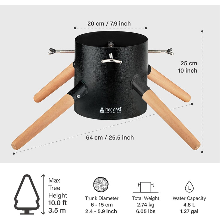 Підставка для ялинки Tree Nest - міцна та надійна, для ялин з діаметром стовбура до 15 см та висотою до 3,5 м. Білий колір, з резервуаром для води.