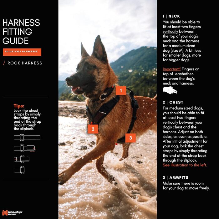 Шлейка для собак Non-Stop Dogwear Rock Harness, розмір M, чорний колір