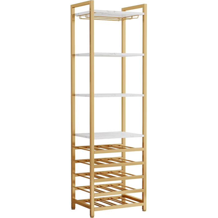 Tribesigns 20 Bottle Wine Baker's Rack, Freestanding Floor Wine Rack, 9 Tiers, Industrial Freestanding Wine Rack Wine Bar with Glass Holder Bottle Shelf for Bar, Kitchen, Dining Room, (Gold, 1 PC)