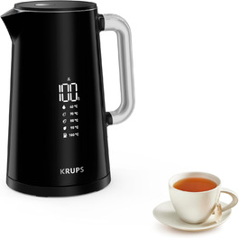Електрочайник Krups Smart'n Light, 1,7 л, 5 температур, нержавіюча сталь, подвійна стінка, чорний