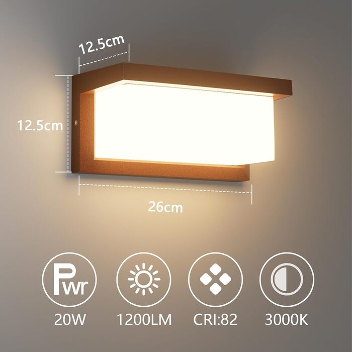 Klighten LED Outdoor Wall Light, IP65 Waterproof Outdoor Wall Light, 3000K, Rectangular Wall Light for Indoor and Outdoor Use, Patio, Garden and More. (Rust-Red-Long, 2 Pack)