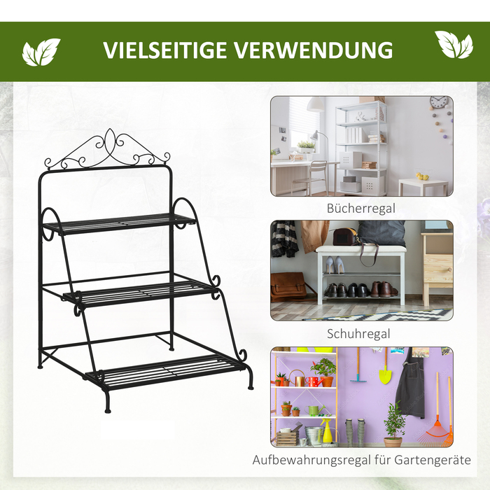 Outsunny 3-Tier Metal Flower Stand with Adjustable Hanging Height for Indoor and Outdoor Use, Decorative & Functional