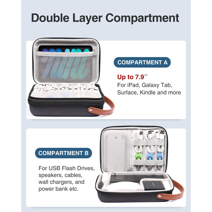 Органайзер для кабелів Luxtude: зручна кейс для зарядних пристроїв, кабелів, Power Bank та жорстких дисків (чорний, двошаровий)