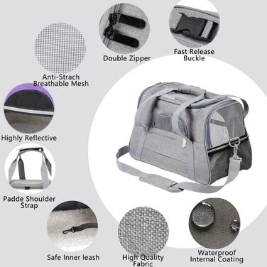 Транспортна переноска для собак та котів, складна, з м'якою підстилкою (сіра)