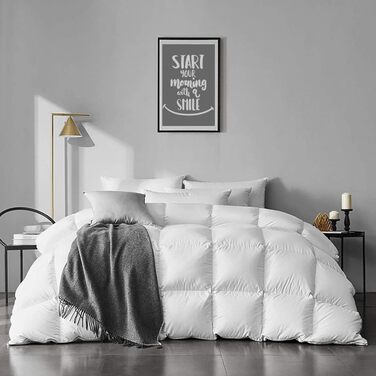 Легкий ковдра з гусячого пуху та пера APSMILE King Size, органічна бавовна, стьобана, всесезонна, тонка, для теплої погоди та спекотного сну, 106x90, айворі