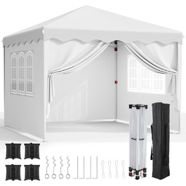 3x3 Gazebo, Waterproof Folding Gazebo, Stable, Winter-Proof, UV Protection 50+, 3x3 Folding Gazebo with 4 Side Panels, Adjustable Height Garden Gazebo, Foldable Gazebo Tent for Camping, Parties (White)