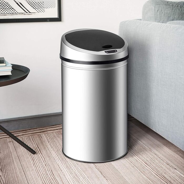 Сміттєве відро Ribelli з датчиком, 30 літрів, хром. Автоматичне відкриття/закриття, LED-індикатор, знімний кришка, Klemmring для пакетів