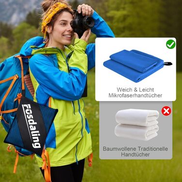 Набір з 3-х рушників з мікрофібри (великий 180х80 см, 2 шт. маленький 80х40 см) - швидковисихаючі спортивні рушники для фітнесу, пляжу, басейну та подорожей (темно-синій)