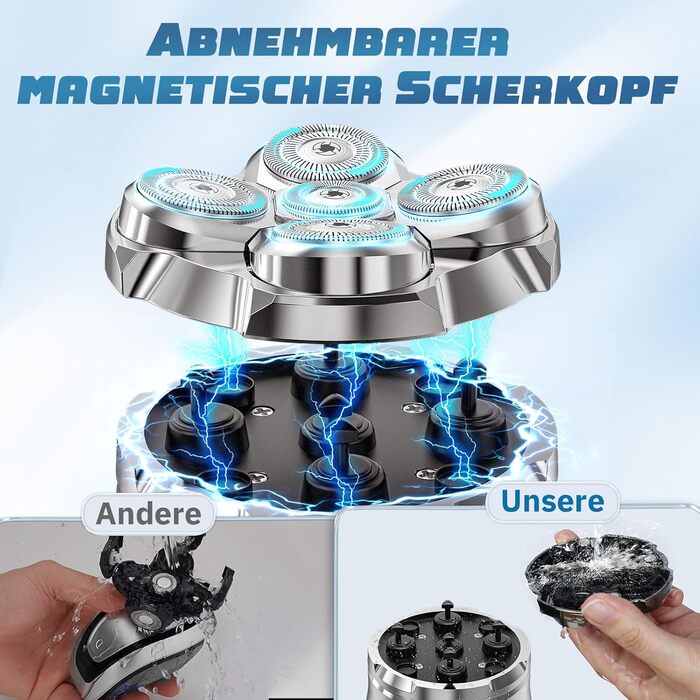 Електричний голковий голкоріз для чоловіків Luctry, 5D магнітний голкоріз для чоловіків з лисою головою, водонепроникний IPX7, для сухого та вологого гоління