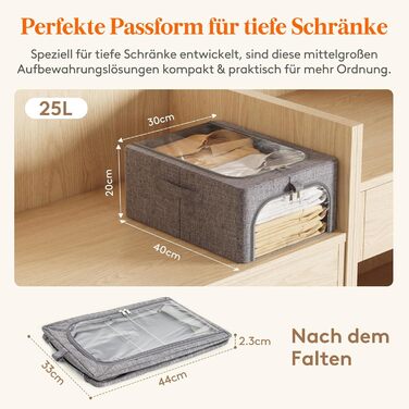 Lifewit 4-Pack Clothes Storage Containers with Metal Frame, Foldable Storage Box with Lid, 25L Stackable Storage Bags Fabric Containers Organizer with Clear Window, Sturdy Handles