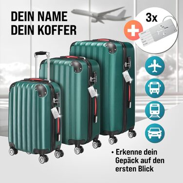 Набір валіз Monzana® 3шт. Зелений - M-L-XL з замком, органайзером та вагами - з гелевими ручками, подвійними колесами, підставкою, валіза-тележка, валіза з жорстким корпусом, багажний набір