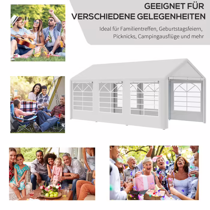 Outsunny Gazebo Party Tent Garden Tent Gazebo with 4 Side Walls Window Polyester+Metal White 3x6m | Aosom