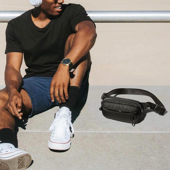 tomtoc X-Pac нагрудна сумка для чоловіків та жінок, 1,5 л, чорна. RFID захист, для подорожей, повсякденного використання