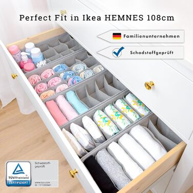 HEMNES Organizer for IKEA dresser; THE ORIGINAL; perfect fit; Sturdy base; Drawer organization system for baby supplies, children's clothing, socks, underwear; Set of 5
