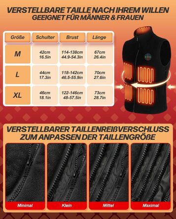 Електрична гріюча жилетка з підігрівом для жінок та чоловіків, 5V/7.4V, 20000mAh, 10 зон нагріву, 3 температурні режими, для велоспорту, активного відпочинку, роботи на вулиці, кемпінгу, розмір L, чорна